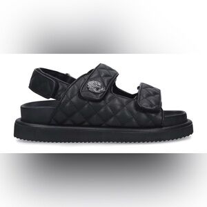 Kurt Geiger Quilted Black Leather Adjustable Strap Sandals